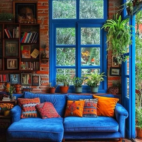 Puppy Daily Dose Living Room Ideas, Light Blue Sofa, Vibrant Living Room, Room Ambiance, Upcycle Decor, Colourful Living Room, Blue Living Room, Living Room Design, Decor Home Living Room