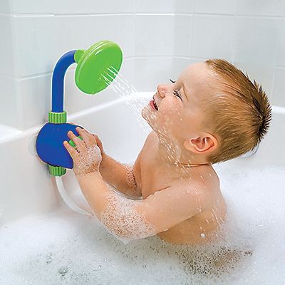 Kid’s Shower Head and Bath Toy: Now kiddos can take a shower just like mom and dad…well, almost. When kiddos push the big star button on this press-and-pump toy showerhead, the water sprinkles down on them. In addition to being just plain fun, this bath toy prepares kiddos for the sensation of taking real showers. Things For Kids, Running Water, Everything Baby, Bath Toys, Shower Head, Future Baby, Baby Fever, Future Kids, Baby Love