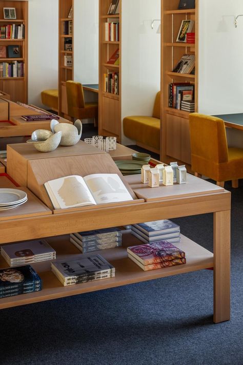 Hammer Museum Bookstore - The Archers Upholstered Window Seat, Bookstore Design, Store Entrance, Museum Interior, Retail Boutique, Modular Unit, Retail Inspiration, Perforated Metal, Loft House