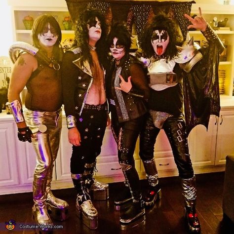 Kiss Costume Women, Kiss Halloween Costumes, Kiss Group, 2017 Halloween Costumes, Kiss Costume, Group Halloween Costume, Annual Halloween Party, Kiss Dress, Homemade Costume