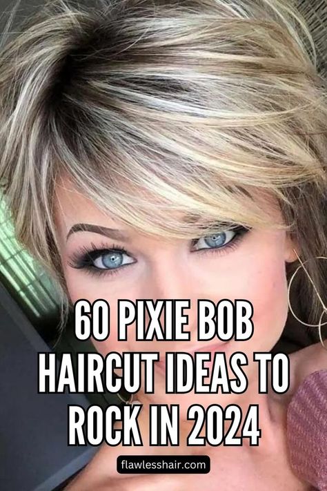 Pixie Bob Haircut For Women Over 40 Pixie Bob With Bangs, Long Pixie Bob, Pixie Cut With Long Bangs, Short Stacked Haircuts, Layered Pixie Haircuts, Short Stacked Bob Haircuts, Choppy Bob Hairstyles For Fine Hair, Shaggy Bob Hairstyles, Shaggy Bob Haircut