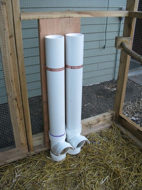 Chicken Coop Projects | The Owner-Builder Network Duck Feeder, Pvc Chicken Feeder, Automatic Chicken Feeder, Rabbit Feeder, Chicken Feeder Diy, Chicken Feeders, Coop Design, Chicken Feeder, Chicken Treats