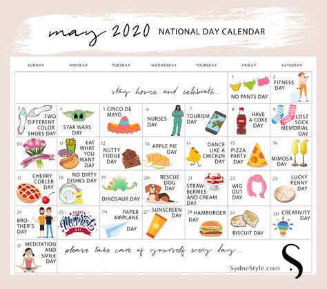 Sydne Style shares May national days calendar with daily holidays. #nationaldaycalendar #maycalendar #nationaldays @sydnesummer Holiday Calendar Ideas, National Star Wars Day, May Holidays, National Celebration Days, Monthly Holidays, National Holiday Calendar, Monthly Celebration, Silly Holidays, Wacky Holidays