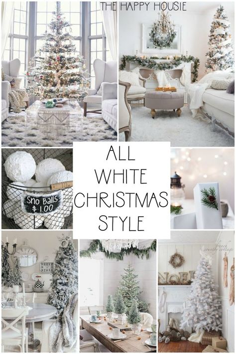 Natal, All White Christmas, Silver Holiday Decor, White Christmas Tree Decorations, Flocked Christmas Trees Decorated, Decorated Stockings, Cabin Chic, Black White Christmas, Silver Christmas Decorations