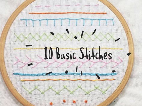 10 Basic Hand Embroidery Stitches for Beginners Patchwork, Back Stitch Embroidery, Embroidery Stitches For Beginners, Beginning Embroidery, Basic Hand Embroidery, Types Of Embroidery Stitches, Basic Hand Embroidery Stitches, Embroidery Stitches Beginner, Embroidery Lessons