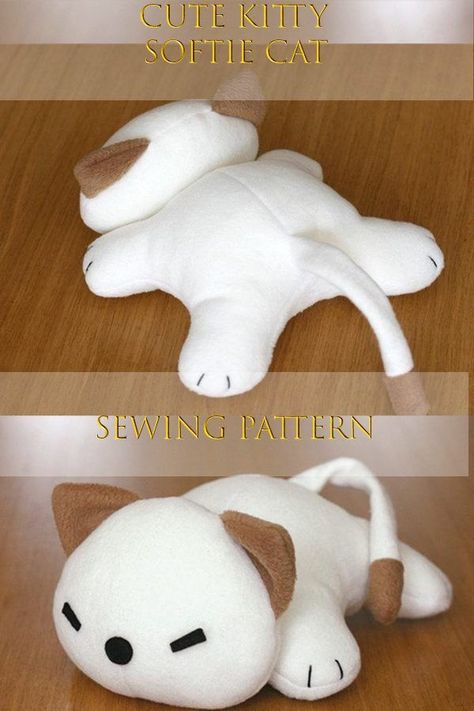 Cute Kitty Softie Cat sewing pattern. Are you and your children big fans of soft plushy toys? Now with the Cute Kitty Soft Cat sewing pattern, you can make your own cute kitten! A very hugable softie toy, and very adorable too! This is an easy beginner sewing pattern, that comes in lots of languages. It uses fleece for the body and felt for the eyes and nose. #SewModernKids Stuffed Animal Patterns Free Templates Cat, Easy Sewing Patterns Plushies, Snoopy Sewing Pattern, Cat Plushie Pattern Free, Sewing Eyes On Stuffed Animals, Cat Sewing Pattern Free Stuffed Toys, Stuffed Cat Sewing Pattern, Easy Sewing Plush, Dragon Plush Sewing Pattern Free