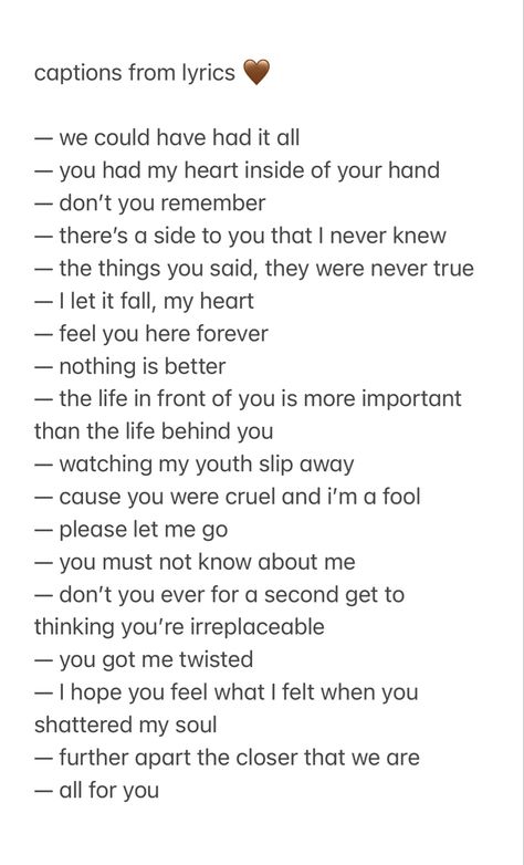 instagram captions / song lyrics / ig quotes / citations English Songs Captions For Instagram, Humour, Ig Captions From Songs, Love Songs Captions Instagram, Song Lyric Instagram Bios, Lyrical Username For Instagram, Insta Captions From Song Lyrics, Friends Lyrics Captions, Asthetic Song Lyrics Caption