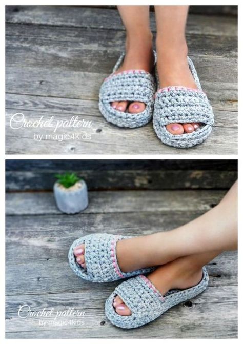 Spa Slippers Crochet Patterns T Shirt Yarn Slippers Crochet, Crochet Booties Free Pattern Women, Women's Crochet Slippers Free Pattern, Crochet Flip Flop Pattern, Crochet Flip Flops, Slippers Crochet, Crochet Slippers Free Pattern, Knitted Slippers Pattern, Spa Slippers