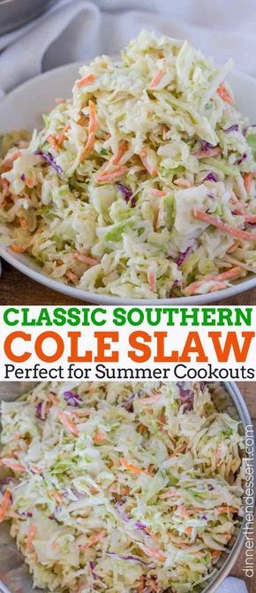 Easy Cole Slaw made in just 5 minutes with the perfect homemade dressing, this is the ultimate side dish for summer and bbqs. | Homemade Slaw Dressing, Easy Cole Slaw, Coleslaw Recept, Southern Coleslaw, Homemade Slaw, Coleslaw Recipe Easy, Easy Coleslaw, Slaw Dressing, Vegan Coleslaw