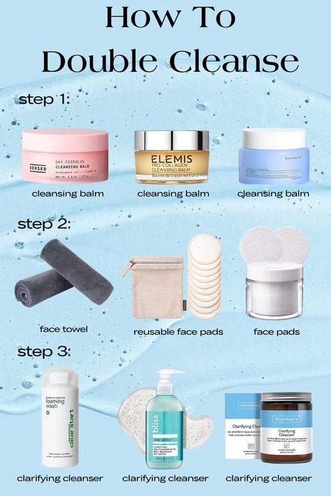 The three steps to double cleasning are a cleansing balm, water and a clarifying cleanser. Here are some products to get you started. #skincare #dryskin #affiliate #skincareroutine #clearskin #glassskin #koreanskincare #cleansers #aesthetic #women #men #they #amazonaffiliate Pregnancy Health, Double Cleanser, Sebaceous Filaments, Double Cleanse, Double Cleansing, Clear Pores, Baddie Tips, Skin Care Routine Steps, Effective Skin Care Products