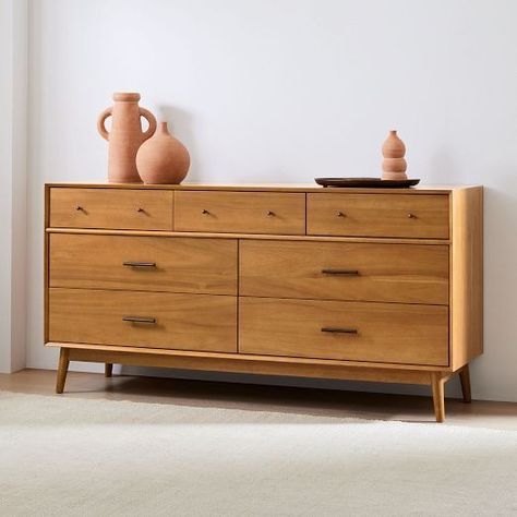 Modern Dressers & Chests | West Elm West Elm Dresser, Mid Century Bed, Low Dresser, Contemporary Dresser, Mid Century Bedroom, 8 Drawer Dresser, Wide Dresser, Mid Century Dresser, Mid Century Modern Bedroom