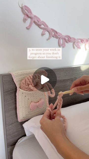 mahum on Instagram: "cozy crochet room decor idea 💌 tutorial for the bow bedside hanging & bow garland is on my youtube channel! what would you use this for?   phone case from @wildflowercases 🧸  you can make this bedside hanging any size with a bow or any other charm in the centre, there’s so much room for customisations 🧶   🎥 tutorial is on yt, search “easy crochet room decor: cushions, bow garland, & bedside hanging (coquette-themed tutorials)” or click the link in my bio!  🏷 #crochet #crocheting #crochetinspiration #crocheted #crochetinspo #crochetideas #roomdecor #crochetdecor" Crochet Bow Garland, Mahum Crochet, Crochet Room Decor, Crochet Room, Decor Cushions, Room Decor Idea, Bow Garland, Crochet Bows, Cozy Crochet