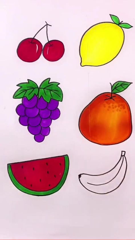 Kawaii, Drawings For Kids Easy, Art Tutorial For Beginners, Basic Drawing For Kids, Drawings For Kids, Fruit Art Drawings, Art Kits For Kids, Easy Art For Kids