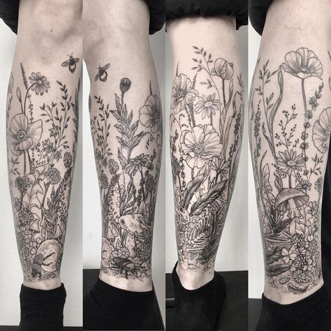 maret brotkrumen on Instagram: “Nora’s very own wildflower field with a dead bird and bugs and bees, from a few weeks back. Its hard to show every detail of this project…” Natur Tattoo Arm, Botanisches Tattoo, Mangas Tattoo, Dead Bird, Nature Tattoo Sleeve, Bug Tattoo, Wildflower Tattoo, Mushroom Tattoos, Wildflower Field