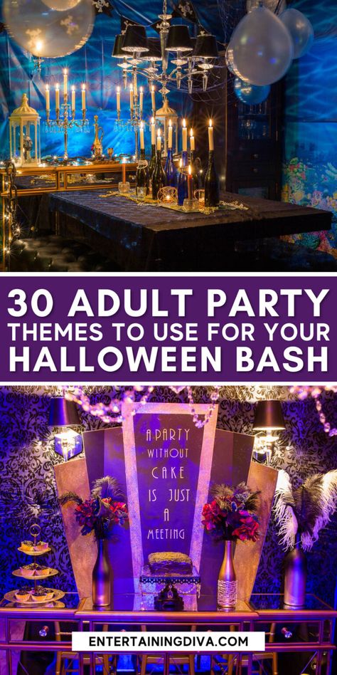Halloween Party For Adults Ideas, Best Halloween Party Themes, Ultimate Halloween Party, Halloween Bday Party Ideas For Adults, Bar Halloween Party Ideas, Theme For Halloween Party, October Theme Party, Halloween Decorations Bar, Halloween Party Themes For Adults Ideas