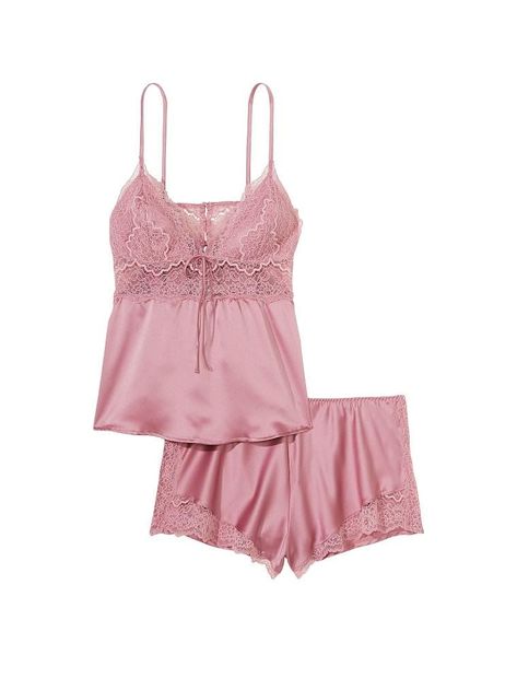 PRICES MAY VARY. 100% Polyester Imported Pull On closure Machine Wash This cropped cami set hugs your curves with silky satin and stretch lace. This matching lounge set comes with a cropped spaghetti strap top with adjustable straps and matching shorts. This lingerie set is perfect for lounging or intamate nights. Relaxing at home has never looked so luxurious. Step inside our fashion vault and discover instantly collectible, made-to-be seen styles. Introducing the Victoria's Secret Stretch Lace Pink Outfits Victoria Secret, Night Set, Luxury Pajamas, Secret Dress, Cute Pajama Sets, Cute Sleepwear, Victoria Secret Outfits, Victoria Secret Pajamas, Simple Fall Outfits