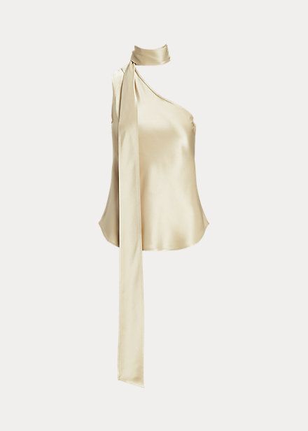 One-Shoulder Satin Tie-Neck Top for Women | Ralph Lauren® CL Money Shirt, Money Clothes, Kristin Davis, Short Shag Hairstyles, Women Ralph Lauren, Tie Neck Tops, Event Outfit, Satin Shirt, Mein Style