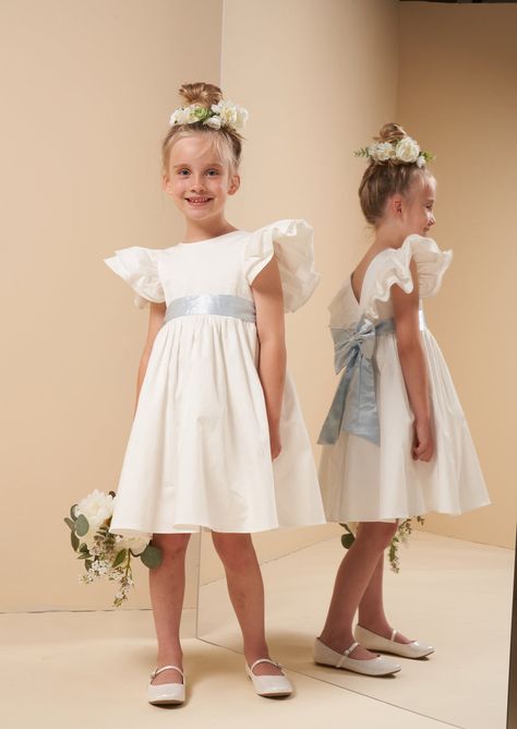 Classic Flower Girl Dress, Simple Flower Girl Dresses, Unique Flower Girl Dresses, Kids Bridesmaid Dress, Elegant Flower Girl Dress, Powder Blue Wedding, French Blue Wedding, Blue Sash, Flower Girl Dresses Blue