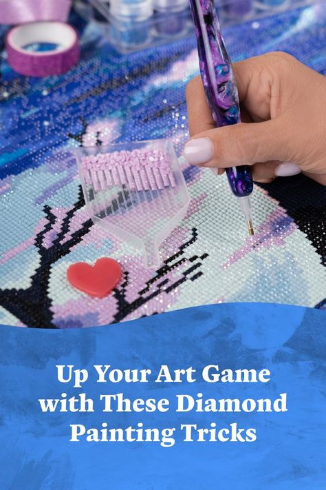 A woman's hand is shown diamond painting with a diamond painting applicator pen. Diamond Painting Tips, Dot Hack, Painting Tricks, Dot Painting Tools, Diamond Accessories, Diamond Picture, Painting Accessories, Diamond Paint, Best Diamond