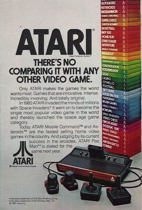 Atari 2600 ad, 1981 | Nice Atari ad from 1981. I remember wh… | Flickr Old Posters, Atari Games, Vintage Video Games, New Retro Wave, Atari 2600, Retro Videos, Old Computers, Retro Ads, Retro Video Games