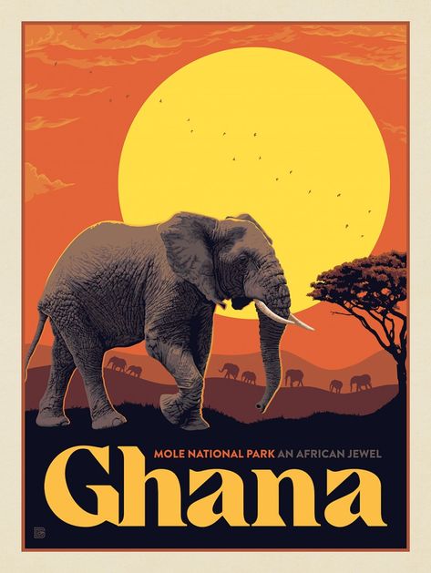 Ghana, Africa | Anderson Design Group Africa Poster Design, Anderson Design Group Vintage Posters, African Poster Design, Ghana Poster, Safari Poster, Africa Poster, Africa Design, Ghana Africa, Groups Poster