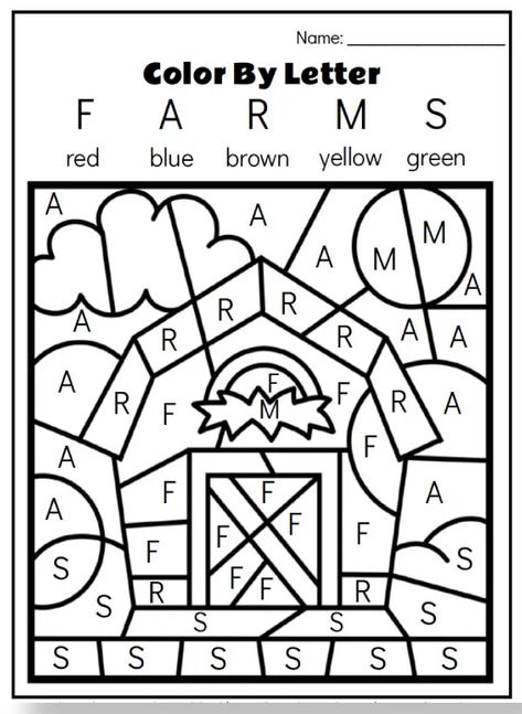 Educational Farm, Color By Letter, Farm Theme Preschool, Farm Coloring Pages, Kindergarten Coloring Pages, Farm Preschool, Animal Printables, Free Preschool Worksheets, Farm Activities