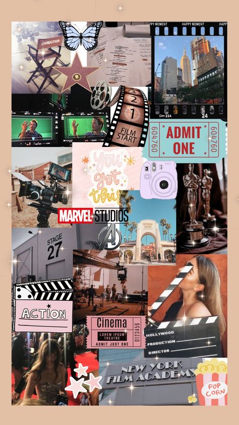 Aesthetic acting film collage wallpaper Acting Backgrounds Aesthetic, Movie Posters Collage Wallpaper, Movies Background Aesthetic, Aesthetic Movie Collage Wallpaper, Movie Vision Board, Film Industry Aesthetic Wallpaper, Film Collage Template, Acting Aesthetic Film Script, Movie Wallpapers Collage