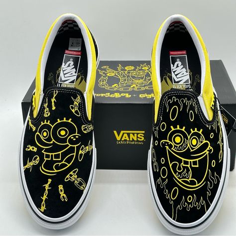 Vans Spongebob Skate Sli-On Sneaker Shoes Sz 11 Mens New Vans Spongebob, Custom Painted Vans, Customised Vans, Vans Old Skool Low, Spongebob And Patrick, Painted Vans, Skater Shoes, Beige Sneakers, Vans Skate