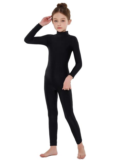 PRICES MAY VARY. A sheen soft spandex fabric High mock neck,back zipper,long sleeved unitard Sizes 2-14,suit for toddler,child,kids,girls,boys Best for dance class,halloween and an layers costume  Girls unitard in turtleneck,zip style.Stertchy farbic in grow room,mooving freely.Full body unitard great for base layer,cheer,dance recital etc.  Size Chart  XS/2-4:Height:36''-40''(91.4cm-101.6cm),Bust:18''-21''(45.7cm-53.3cm),Waist:18''-21''(45.7cm-53.3cm), Hips:20''-22''(50.8cm-55.9cm),Girth:37''-4 Tela, Full Body Suit Outfits, Full Body Leotard, Leotard Outfit, Girls Turtleneck, Kids Leotards, Toddler Suits, Grow Room, Dance Outfit
