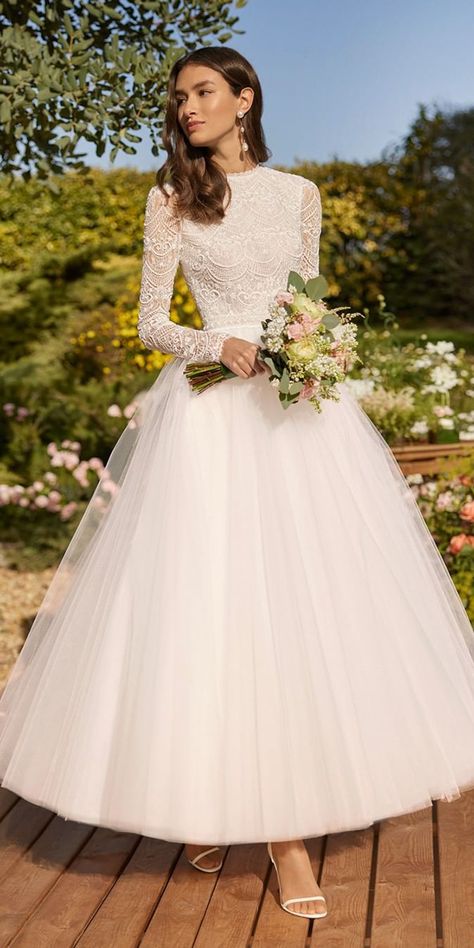 Tea Length Wedding Dress Vintage Classy, Ankle Lenth Wedding Dress, Couture, Ankle Length Lace Wedding Dress, Modest Tea Length Wedding Dress, Tea Length Lace Wedding Dress, Lace Classic Wedding Dress, Tea Length Wedding Dress With Sleeves, Classy Timeless Wedding Dress