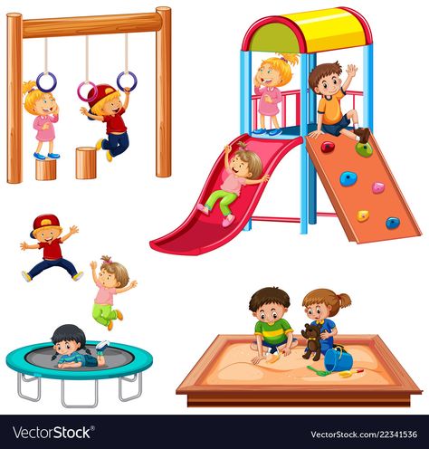 Playground Illustration, Time Clipart, Aktiviti Kanak-kanak, Language Therapy Activities, Play Ground, Flashcards For Kids, Kids Background, School Clipart, Children Playing