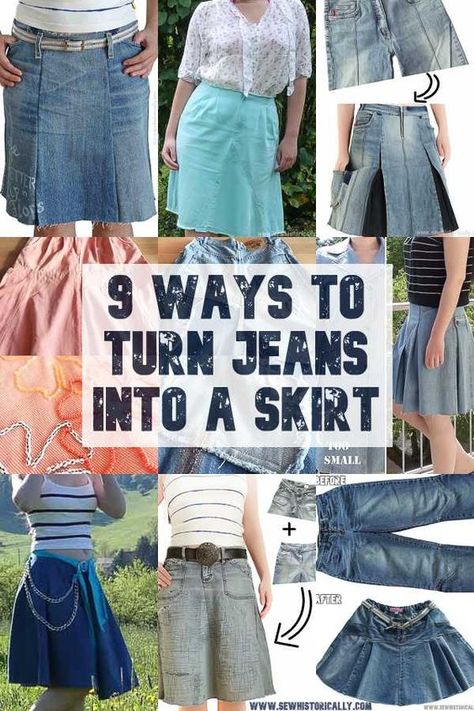 Easy Denim Skirt Pattern, How To Make Skirt From Old Jeans, Refashion Jeans To Skirt Diy, Jean Into Skirt Diy, How To Sew A Skirt From Jeans, Turning Old Jeans Into A Skirt, Jean Skirt Out Of Old Jeans, Skirts Made From Denim Jeans, Refashion Jeans To Skirt