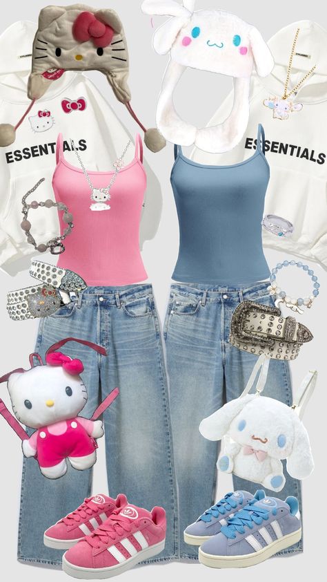 Bff Matching Outfits, Kawaii Outfit Ideas, Cute Group Halloween Costumes, Matching Outfits Best Friend, Kitty Clothes, Hello Kitty Clothes, Bff Outfits, Matching Couple Outfits, 2000s Fashion Outfits