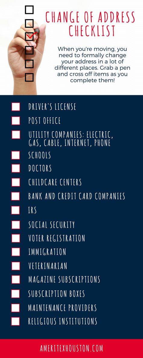 Printable Checklist: Everywhere You Need to File a Change of Address Moving Out Of State Checklist Printable, Country Checklist, Moving Out Of State Checklist, Change Of Address Checklist, Moving Prep, Moving Out Checklist, Changing Your Last Name, Moving House Tips, Apartment Tips