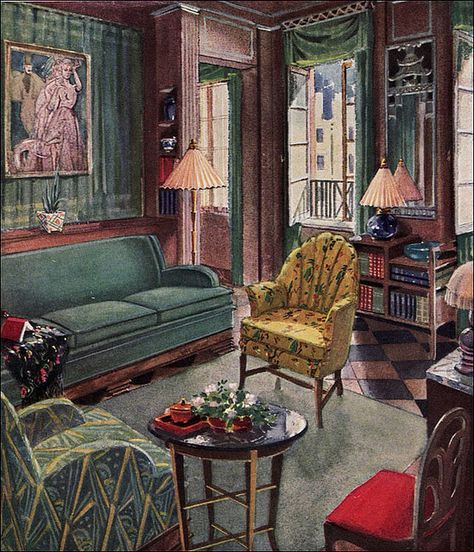 1929 Modern Living Room by Karpen by American Vintage Home, via Flickr 1920s Living Room, Porche Vintage, Art Deco Paris, 1920s Home Decor, Interior Art Deco, 1920s Interior, Arte Art Deco, 1920s Decor, Art Deco Living