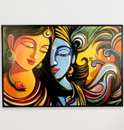 Radha Krishna Modern Art Paintings Easy, Radha Krishna Painting Abstract, Radha Krishna Painting On Canvas Acrylics, Indian Art Paintings Galleries, Radha Krishna Abstract Painting, School Painting Ideas, Indian Abstract Painting, Radha Krishna Painting On Canvas, Radha Krishna Acrylic Painting