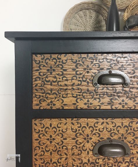 Stenciled Furniture, Chest Of Drawers Painted, Chest Drawers, Walker Zanger, Revamp Furniture, Oak Chest Of Drawers, Farmhouse Laundry, Lawn Furniture, Stencil Furniture