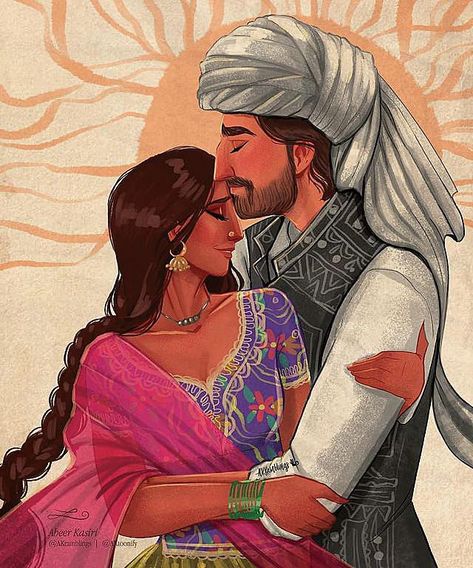Indian Couple Drawing, Indian Couple Art, Love Story Painting, Pakistan Painting, Art Arabe, Desi Art, Indian Illustration, Indian Artwork, South Asian Art