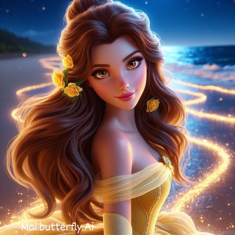 Princess Belle on the beach 🌺✨💛 . . . . . . . . . #aiartwork #fantasy #princessbelle #disney #disneyworld #disneyprincess #cutegirl #moonlight Princess Belle, Jungkook Photoshoot, Disney Belle, Disney Princess Belle, Belle Beauty And The Beast, Belle Beauty, Belle Disney, Jeon Jungkook Photoshoot, April 4