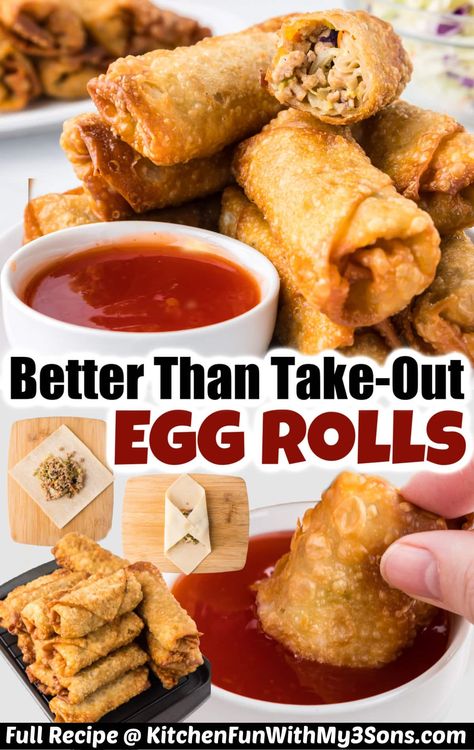 Essen, Easy Egg Roll Recipe, Pork Egg Roll Recipes, Chinese Egg Rolls, Homemade Egg Rolls, Pork Egg Rolls, Homemade Chinese Food, Rolls Easy, Chicken Egg Rolls