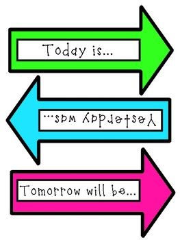 This set includes: -days of the week -months of the year -2017 and 2018 -2 sets of arrows saying today is, yesterday was, tomorrow will be It matches perfectly with my neon banner and calendar numbers. Yesterday Today Tomorrow Kindergarten, Teaching Yesterday Today And Tomorrow, Today Is Tomorrow Is Yesterday Was, Today Is Yesterday Was Tomorrow Will Be, All About Today Chart, Days Of The Week Printables, Preschool Classroom Rules, Neon Banner, Preschool Charts