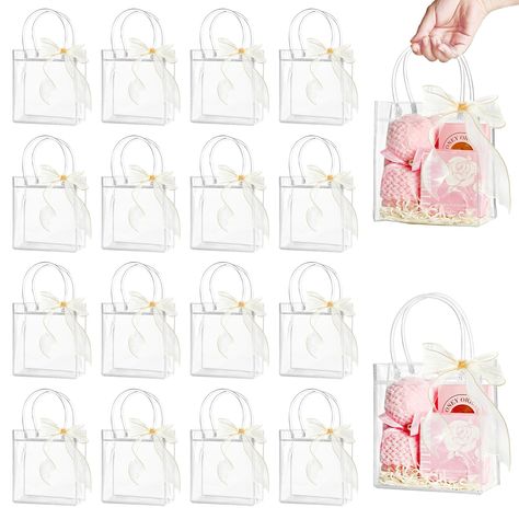 PRICES MAY VARY. Package Included: You will get 30pcs clear gift bags with handles, coming with 1 roll of 32.8ft champagne ribbon. You can share the extra bags with family and friends. Premium Materials: Our small gift bags bulk are made of high quality PVC plastic, lightweight, waterproof, transparent and reusable. Compared with ordinary plastic bags or paper bags, they are stronger and more sturdy. Suitable Size: These clear plastic bags measure 5.9 x 6.3 x 2.8 inches, great for holding small Ribbon Transparent, Mermaid Party Favors Bags, Sleepover Party Favors, Clear Gift Bags, Plastic Gift Bags, Plastic Gift Wrap, Birthday Souvenir, Goodie Bags For Kids, Mermaid Party Favors