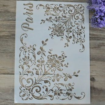 1 Color: White.  Pattern: floral. Elephant Stencil, Painting On Walls, Shabby Chic Stencils, Prima Transfers, Alphabet Drawing, Floral Furniture, Tree Of Life Painting, Making Fondant, Floral Diy