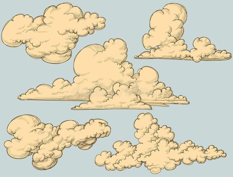 Vintage Clouds, Vintage Duvet, Cloud Illustration, Cloud Stickers, Cloud Vector, Cloud Drawing, Cloud Art, Cloud Wallpaper, Downloadable Art