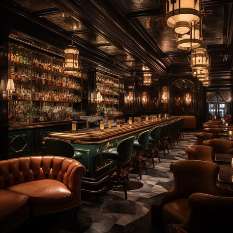 Modern Speakeasy Bar, Prohibition Style Home Bar, Old Style Bar Design, Speakeasy Room Ideas Bar, Rich Bar Aesthetic, 1950s Speakeasy, Vintage Bar Interior, Piano Bar Aesthetic, Fancy Bar Aesthetic