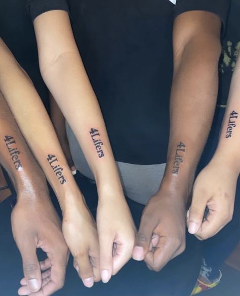 Sibling Tattoos For Brothers, 4 Best Friend Tattoos Matching, 4lifers Tattoo, Hina Ideas, Edgy Matching Tattoos, Gang Tattoo Ideas, Edgy Tattoo For Women, Bsf Tattoos, No Matter What Tattoo