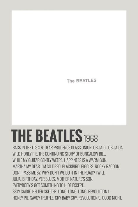 Song Polaroid, Album Polaroid Poster, Beatles Album Covers, Beatles Poster, Minimalist Music, Beatles Albums, The White Album, Music Poster Ideas, Beatles Art