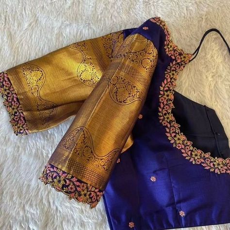 Dm@9640490158 Designer zardosi maggam work blouse Fabric: Halfpattu Dispatch: 3days Price : 2500unstiched . 3050stitched Colours and sizes can be customised accordingly Hand Work Blouse Design For Bridal, Simple Aari Work Blouse Design, Modern Blouse Designs, Modern Blouse, Worked Blouse, Blouse Works, Bridal Blouses, Blouse Designs High Neck, Boat Neck Blouse Design