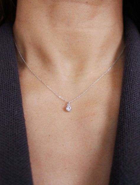 Silver Round Crystal Necklace Dainty Sterling Silver Cubic (affiliate) Pendant Necklace Outfit, Dainty Jewelry Silver, Short Silver Necklace, Dainty Necklace Silver, Silver Crystal Necklace, Minimalist Jewelry Silver, Minimalist Necklace Silver, Silver Necklace Designs, Hypoallergenic Necklace