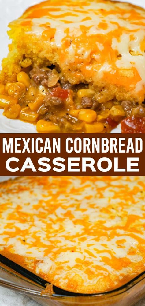 Mexican Cornbread Casserole is an easy ground beef dinner recipe loaded with corn, Rotel diced tomatoes and green chilies, taco seasoning and shredded cheese all topped with Jiffy cornbread. Mexican Cornbread Casserole, Dinner Sandwich, Beef Recipes For Dinner Easy, Desayuno Keto, Mexican Cornbread, Ground Beef Casserole Recipes, Recipes For Dinner Easy, Cornbread Casserole, Beef Casserole Recipes